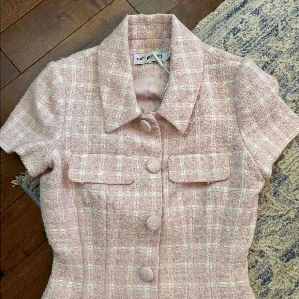 Self-Portrait Pink Boucle Tweed Mini Dress NWT Size 4 – Feminine Luxury - Picture 3 of 5